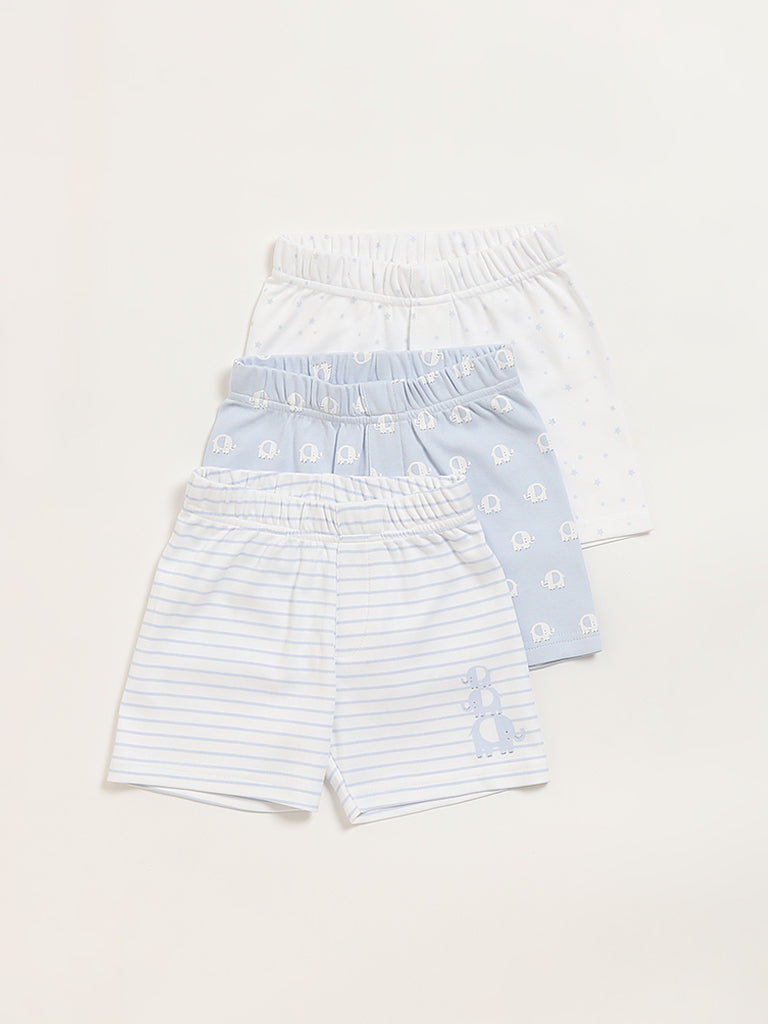 HOP Baby Blue Printed Shorts - Pack of 3
