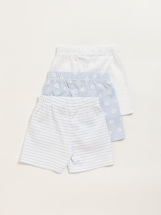 HOP Baby Blue Printed Shorts - Pack of 3