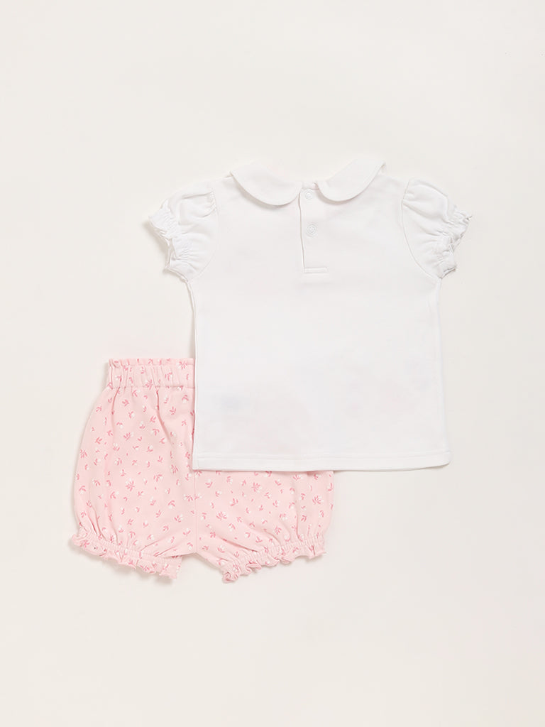 HOP Baby Blush Pink Embroidered Top with Shorts Set