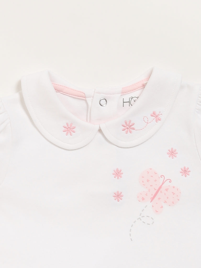 HOP Baby Blush Pink Embroidered Top with Shorts Set