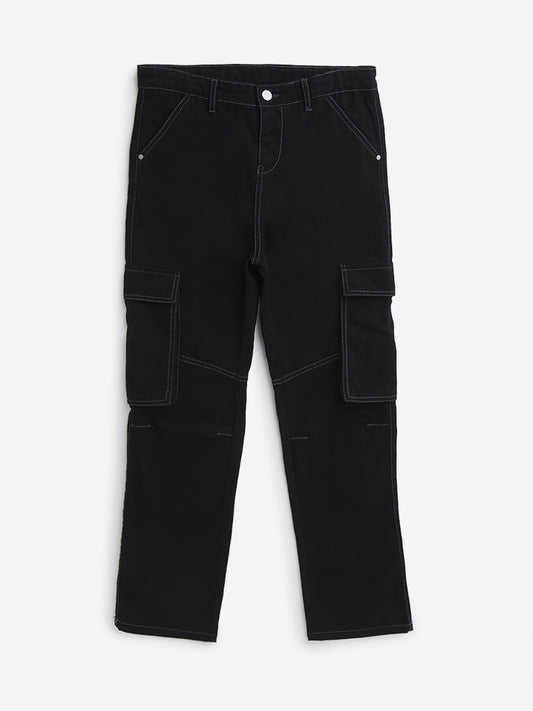 Y&F Kids Black Mid Rise Cargo Fit Jeans