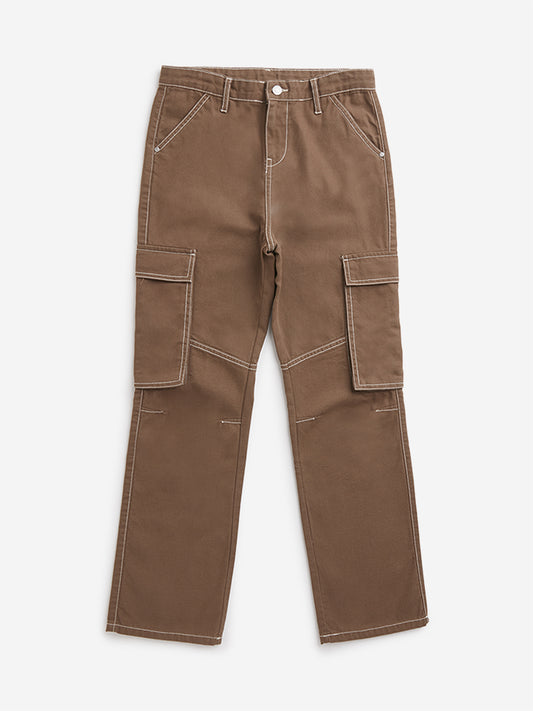 Y&F Kids Brown Mid Rise Cargo Fit Jeans