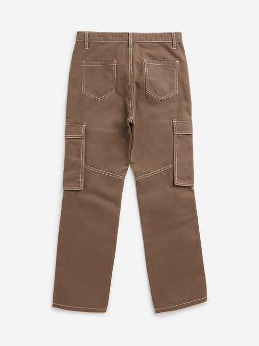 Y&F Kids Brown Mid Rise Cargo Fit Jeans