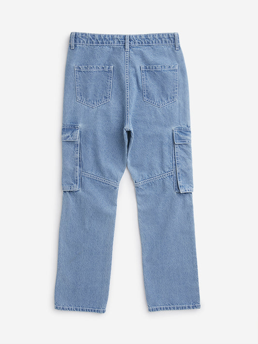 Y&F Kids Blue Mid Rise Cargo Fit Jeans
