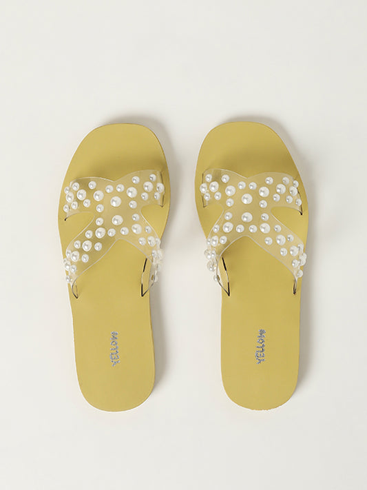Yellow Kids Yellow Pearl Embellished Sandals