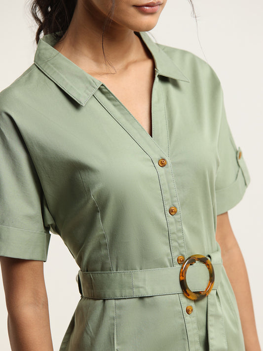 LOV Green Cotton Shirt Dress with Belt