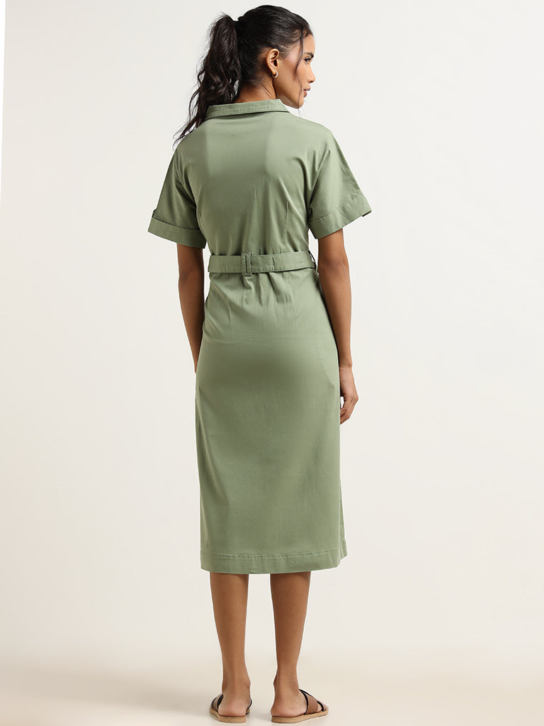 LOV Green Cotton Shirt Dress with Belt