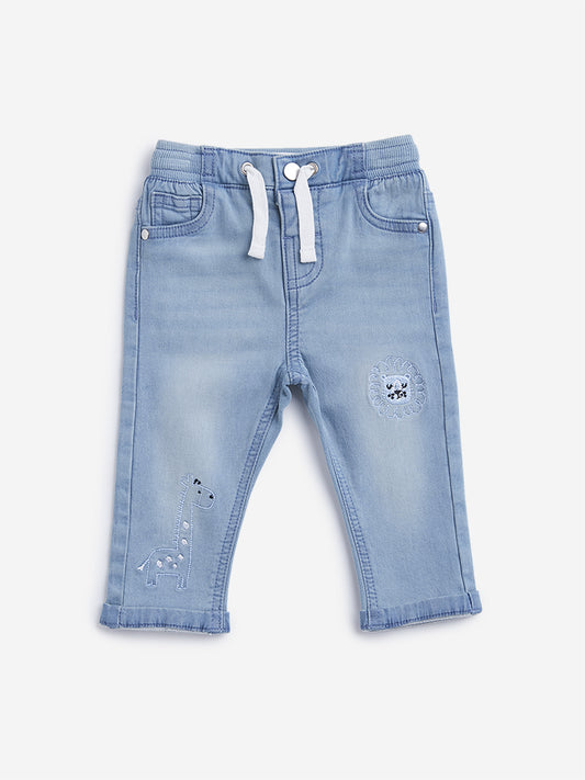 HOP Baby Blue Relaxed Fit Mid Rise Jeans