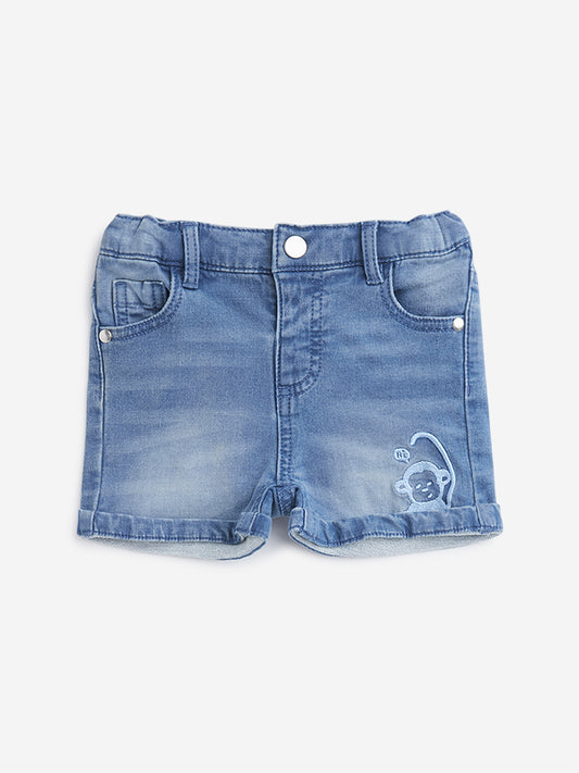 HOP Baby Blue Mid Rise Relaxed Fit Shorts