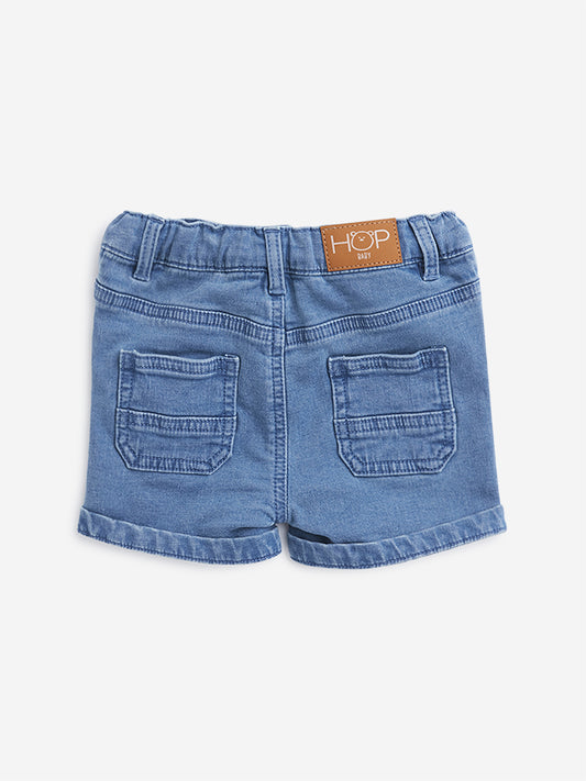HOP Baby Blue Mid Rise Relaxed Fit Shorts