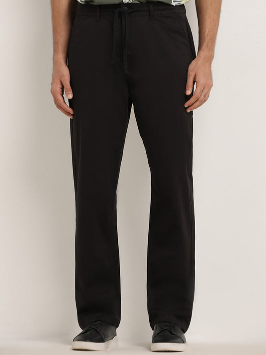WES Casuals Black Relaxed-Fit Mid-Rise Cotton Chinos