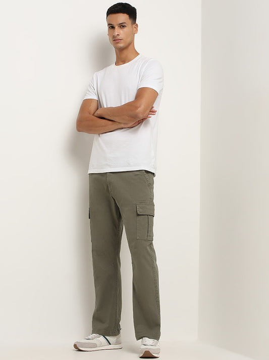 WES Casuals Olive Cargo-Style Relaxed Fit Pants
