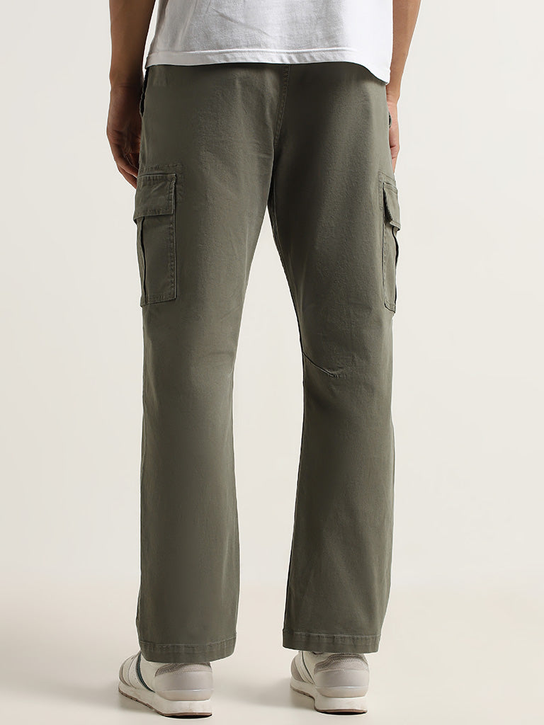 WES Casuals Olive Cargo-Style Relaxed Fit Pants