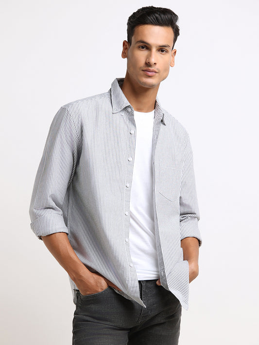 WES Casuals Charcoal Striped Relaxed Fit Shirt