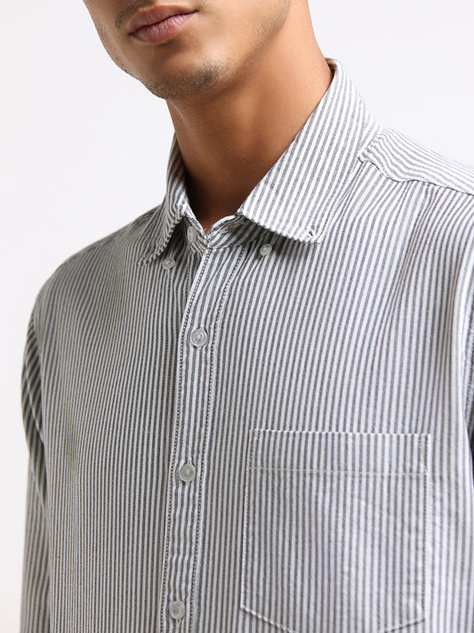 WES Casuals Charcoal Striped Relaxed Fit Shirt