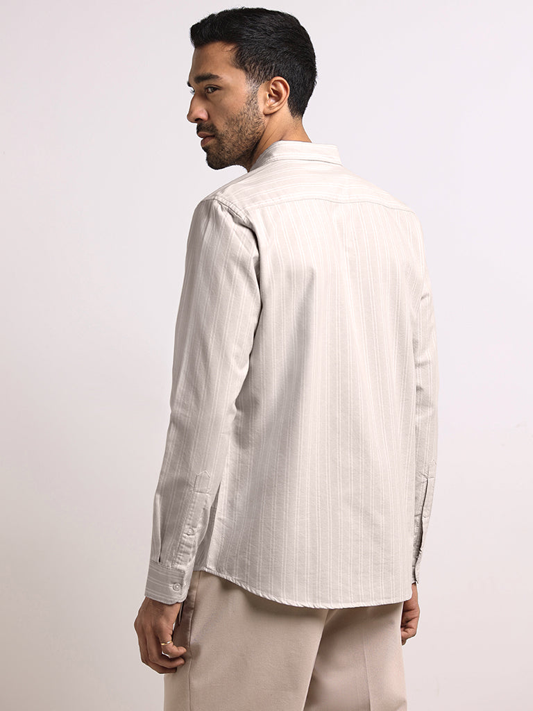 WES Casuals Beige Striped Slim Fit Shirt