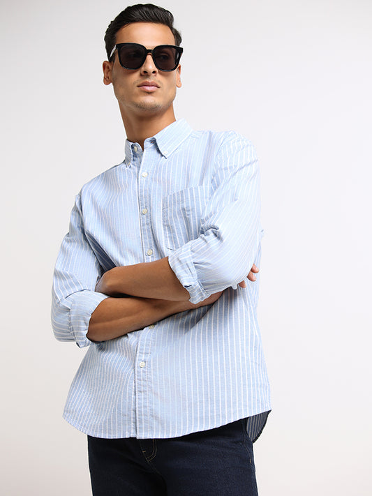 WES Casuals Blue Relaxed Slim Fit Shirt