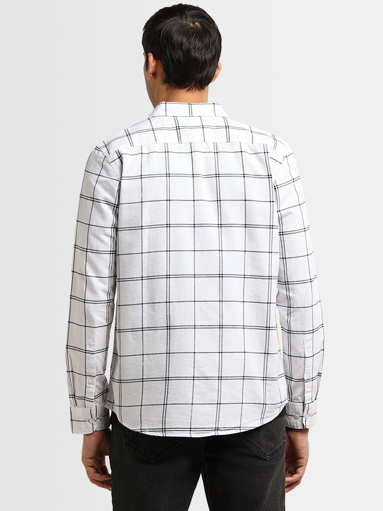 WES Casuals White Checkered Print Slim Fit Shirt