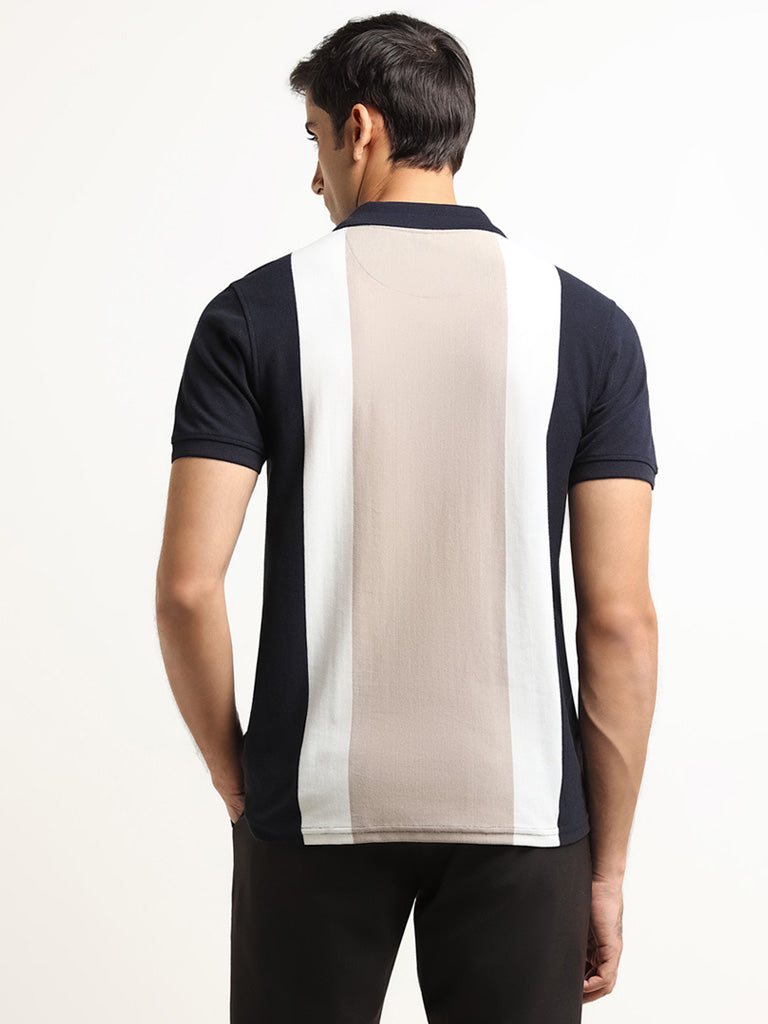 WES Casuals Multicolour Colour-Block Slim Fit Polo T-Shirt