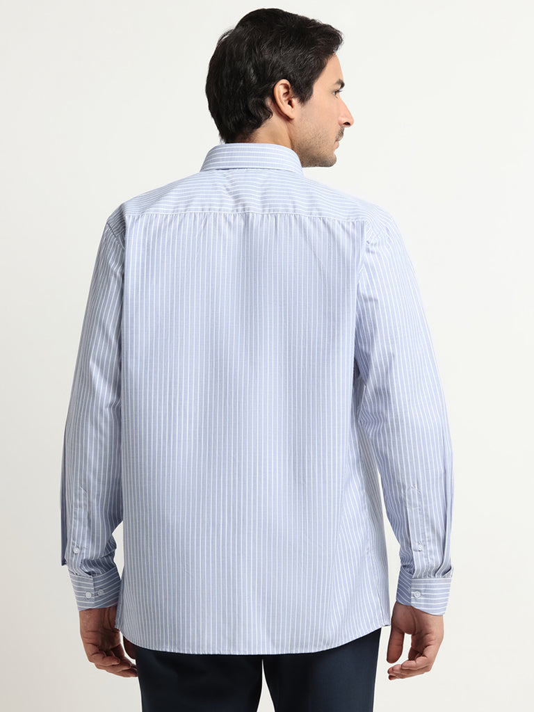 WES Formals Blue Striped Relaxed Fit Shirt