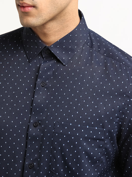 WES Formals Blue Printed Design Slim Fit Shirt