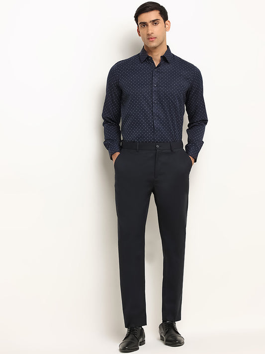 WES Formals Blue Printed Design Slim Fit Shirt