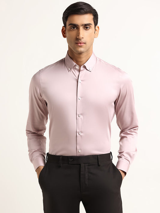 WES Formals Blush Pink Solid Slim Fit Shirt