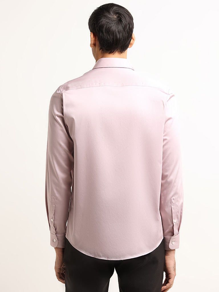 WES Formals Blush Pink Solid Slim Fit Shirt