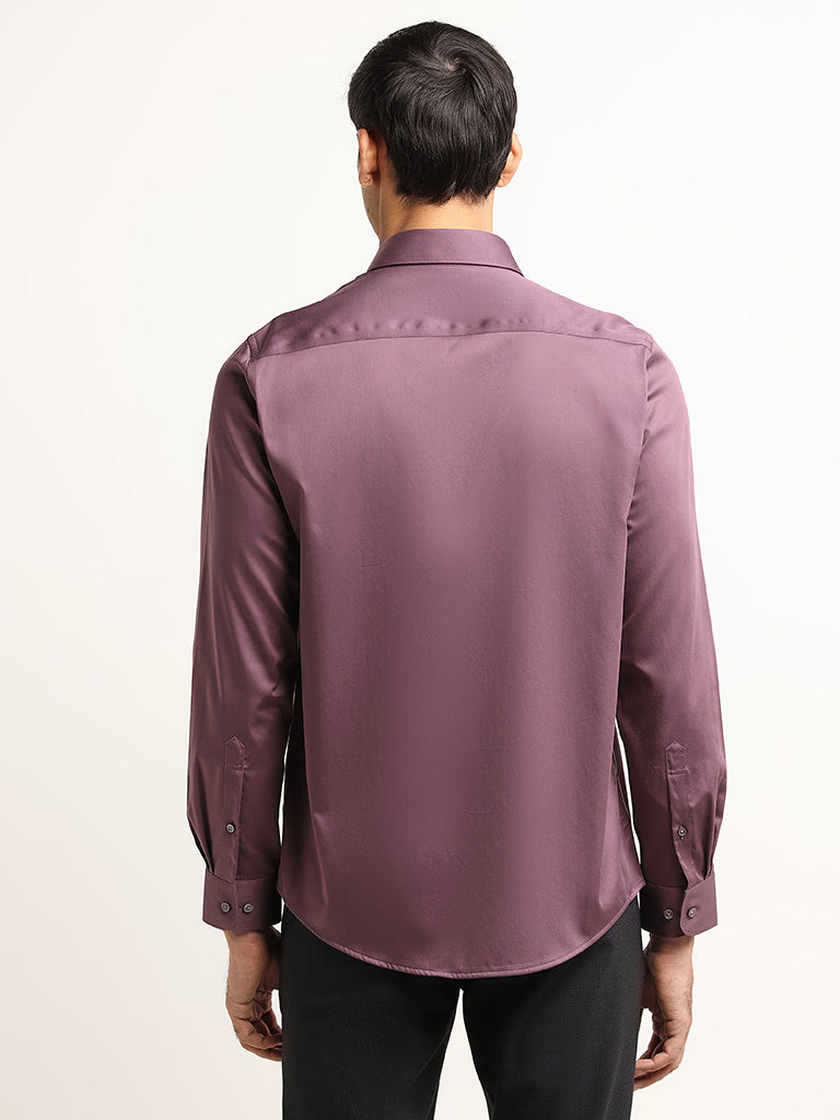 WES Formals Mauve Solid Slim Fit Shirt