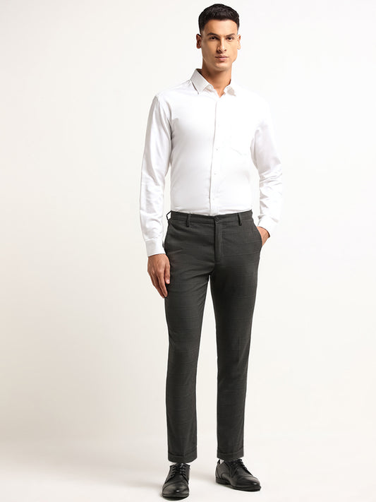 WES Formals Grey Mid Rise Carrot Fit Trousers
