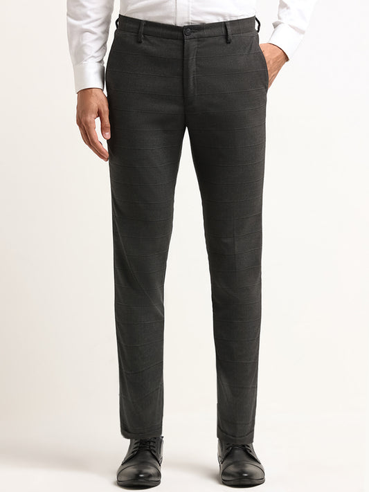 WES Formals Grey Mid Rise Carrot Fit Trousers