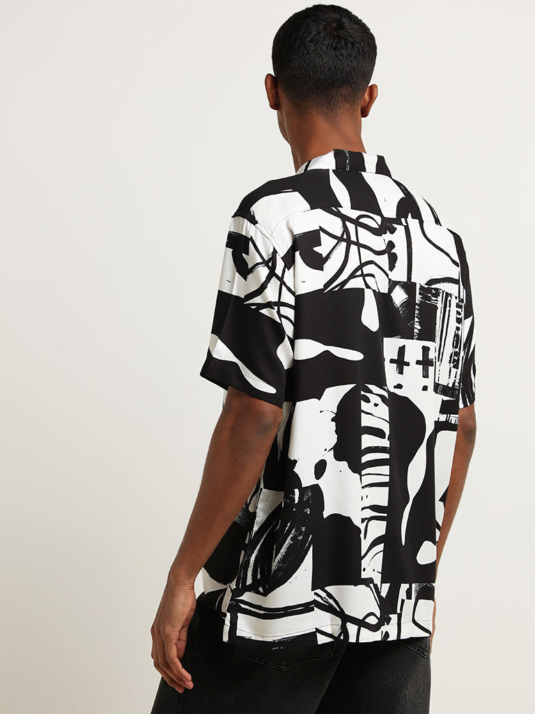 Nuon Black Abstract Print Relaxed Fit Shirt