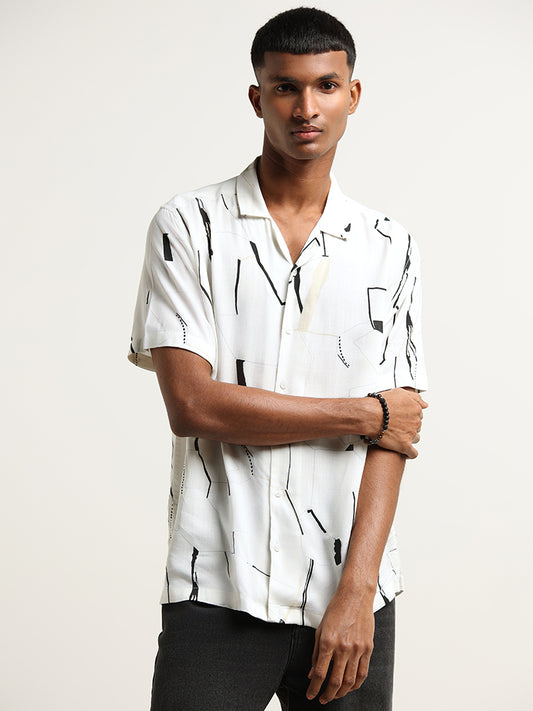 Nuon White Cotton Relaxed Fit Shirt