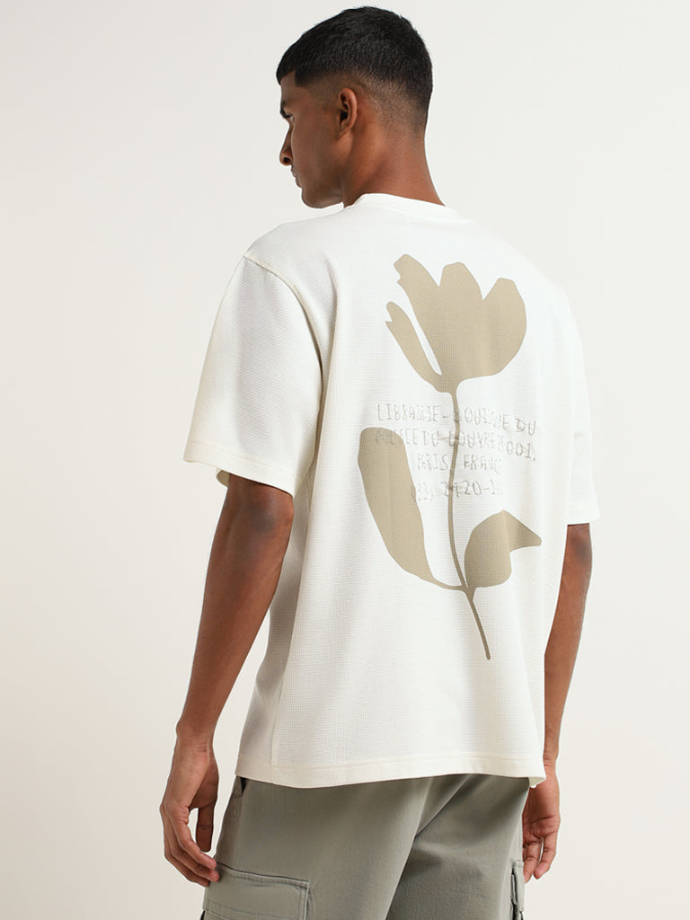 Nuon Off-White Self-Patterned Relaxed Fit T-Shirt