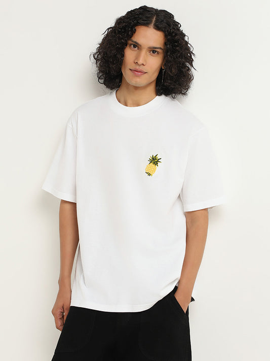 Nuon White Cotton Blend Relaxed Fit T-Shirt