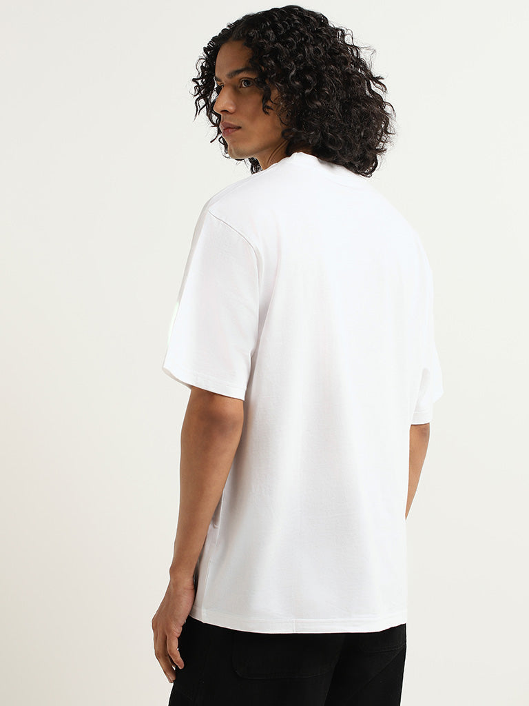 Nuon White Cotton Blend Relaxed Fit T-Shirt