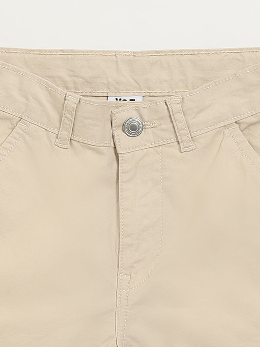 Y&F Kids Solid Beige Mid Rise Shorts