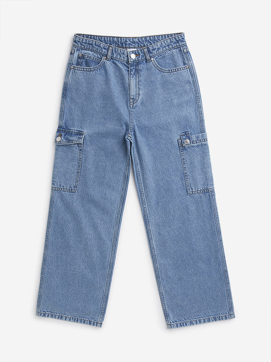 Y&F Kids Blue Cargo-Style Mid Rise Jeans