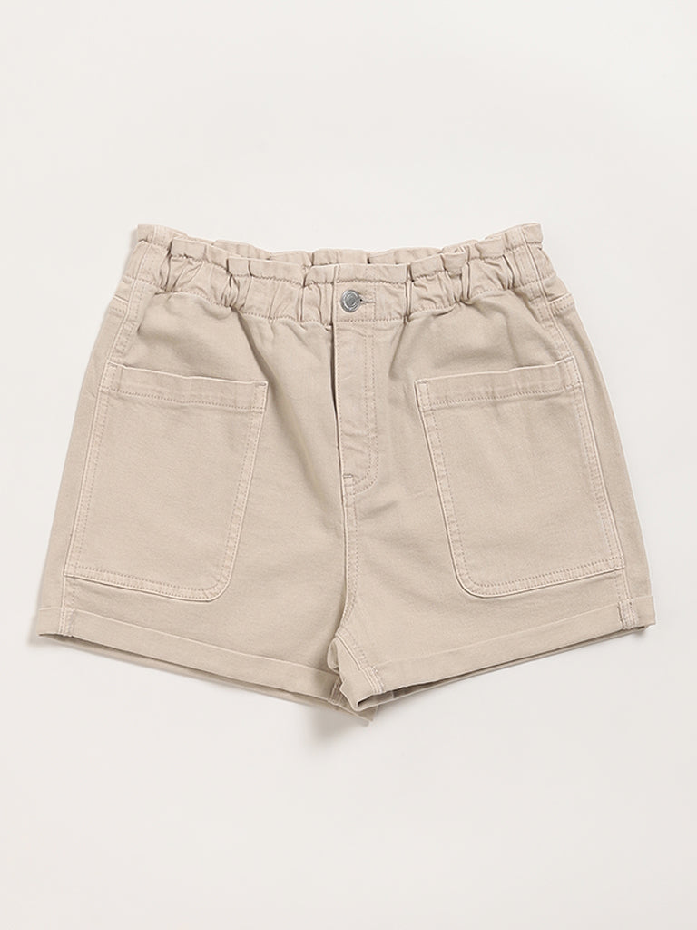 Y&F Kids Beige Elasticated Denim Shorts