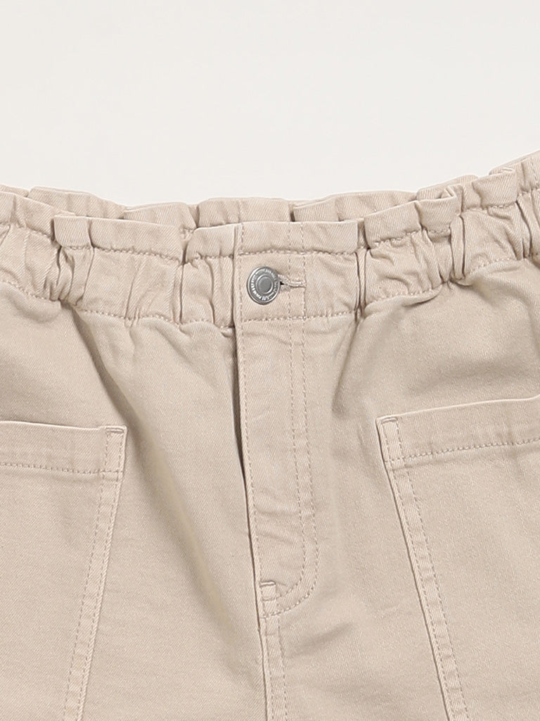 Y&F Kids Beige Elasticated Denim Shorts