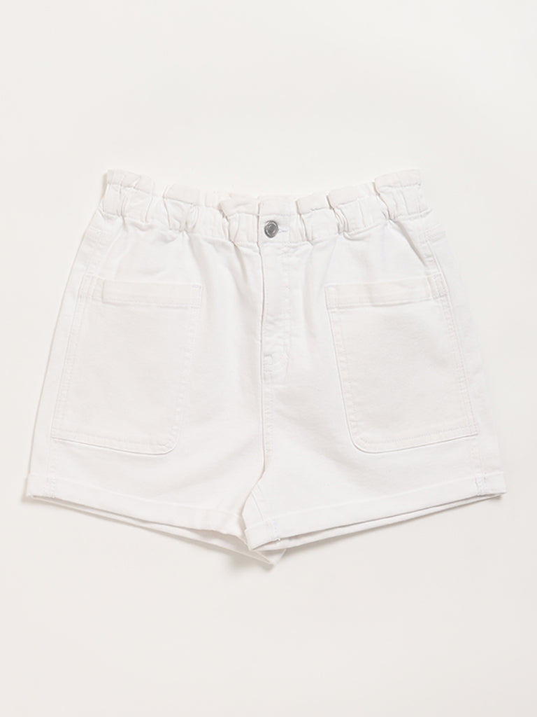 Y&F Kids White Elasticated Denim Shorts