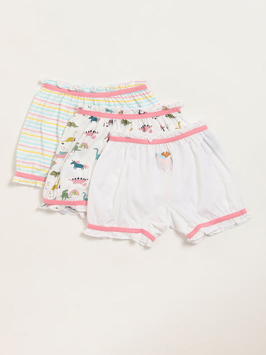 HOP Kids Multicolor Assorted Cotton Bloomers - Pack of 3