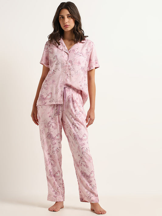 Wunderlove Pink Floral Shirt & Pyjamas Set