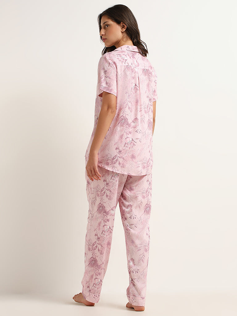 Wunderlove Pink Floral Shirt & Pyjamas Set