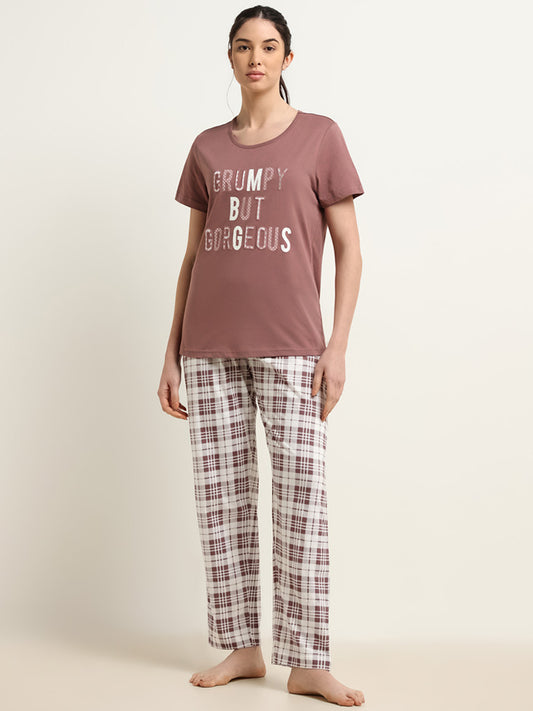 Wunderlove Brown Printed T-Shirt & Pyjamas Set