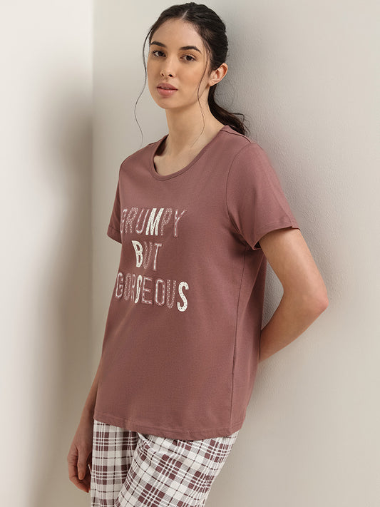 Wunderlove Brown Printed T-Shirt & Pyjamas Set
