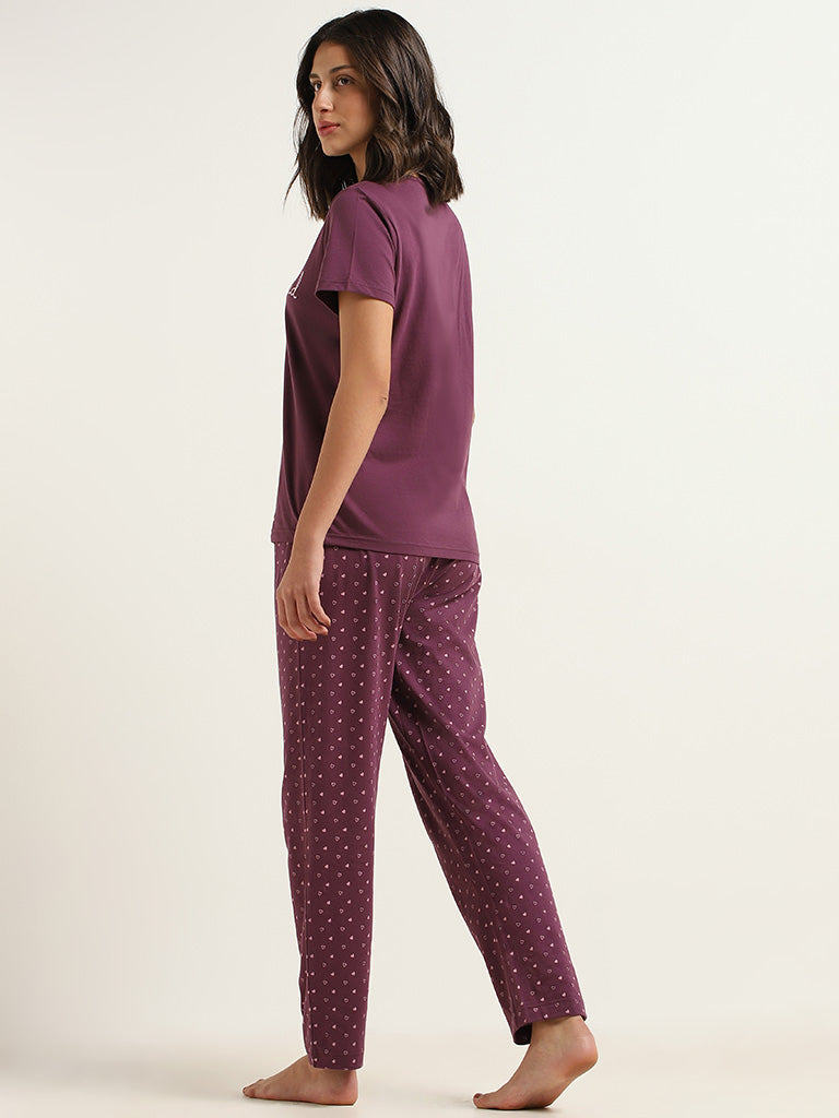 Wunderlove Purple Printed T-Shirt & Pyjamas Set