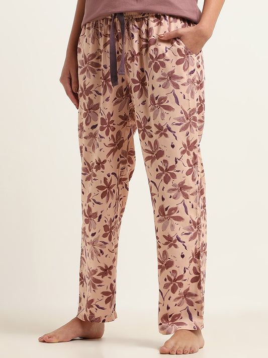 Wunderlove Brown Floral Cotton Pyjamas
