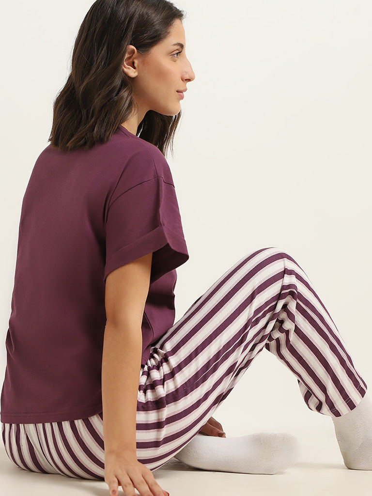 Wunderlove Purple Striped Cotton Pyjamas