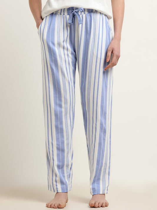 Wunderlove Blue Striped Printed Cotton Pyjamas